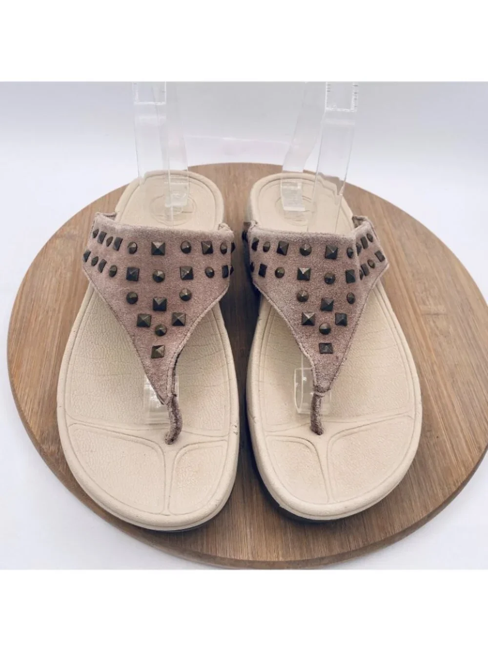 Fitflop Sandals Womens 7 38 Tan Suede Wedge Recovery Studded Flip Flop